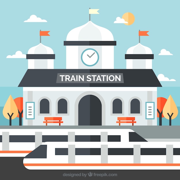 Gratis vector vlak treinstation met moderne treinen