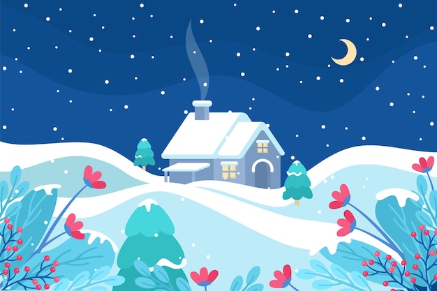 Gratis vector vlak winterlandschap