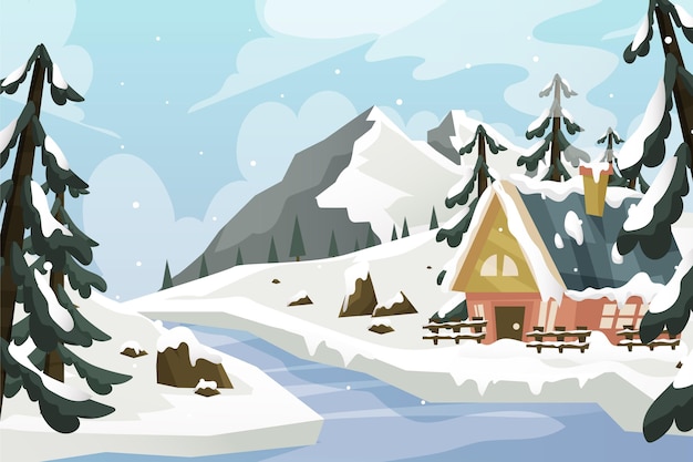 Gratis vector vlak winterlandschap