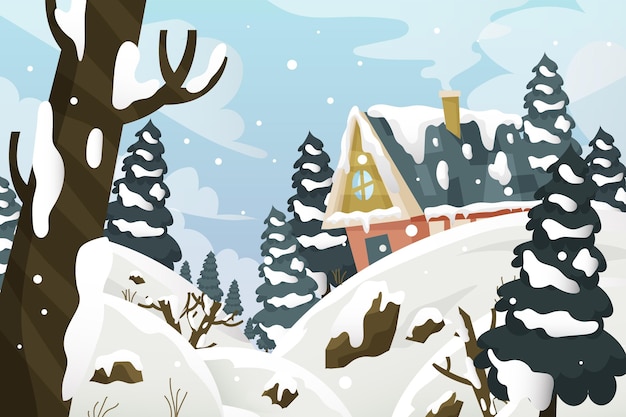 Gratis vector vlak winterlandschap