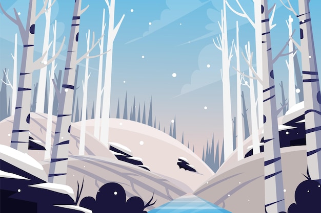 Gratis vector vlak winterlandschap