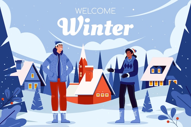 Gratis vector vlakke achtergrond in de winter