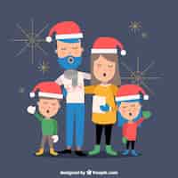 Gratis vector vlakke achtergrond met een familie die een kerstmishymne zingt