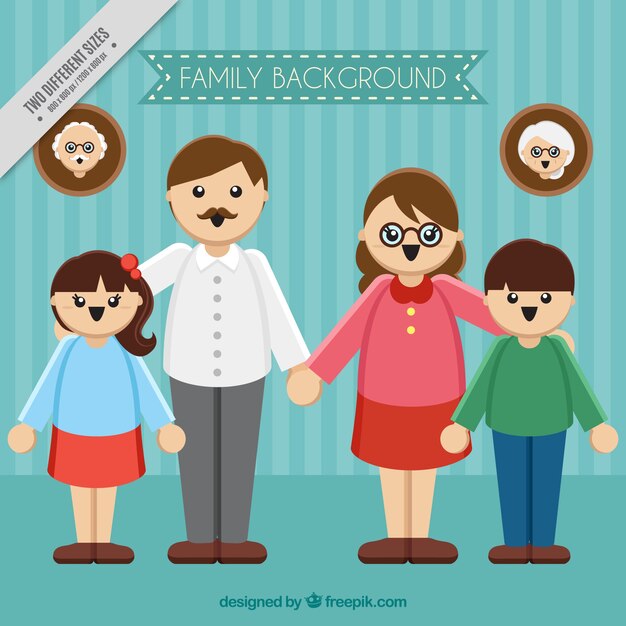 Gratis vector vlakke achtergrond met gelukkige familie thuis