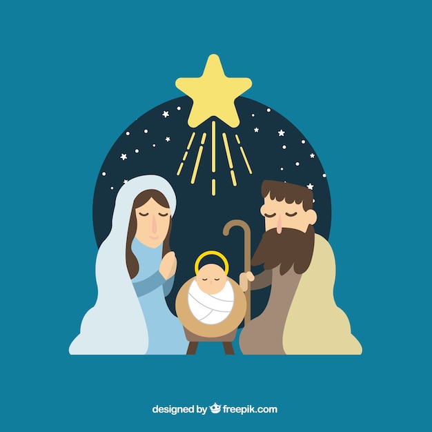 Gratis vector vlakke achtergrond van de kerststal