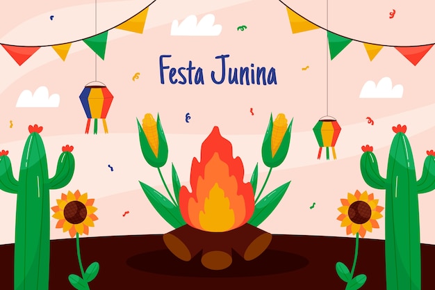 Vlakke achtergrond voor braziliaanse fetas juninas-vieringen