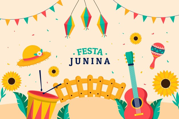 Vlakke achtergrond voor braziliaanse fetas juninas-vieringen