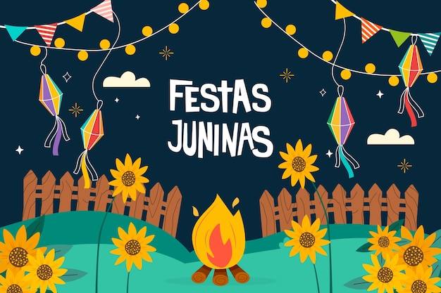 Gratis vector vlakke achtergrond voor braziliaanse fetas juninas-vieringen