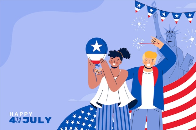 Gratis vector vlakke achtergrond voor de amerikaanse viering van 4 juli