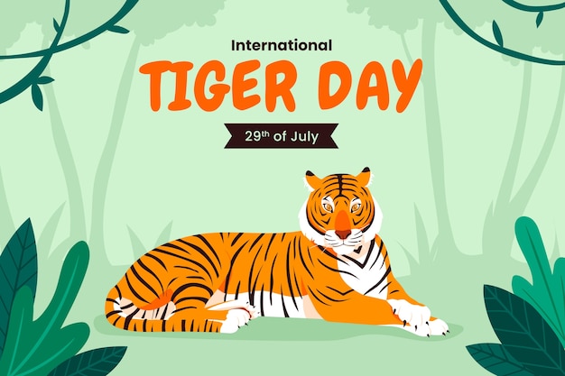 Gratis vector vlakke achtergrond voor de bewustwording van de internationale tijgerdag