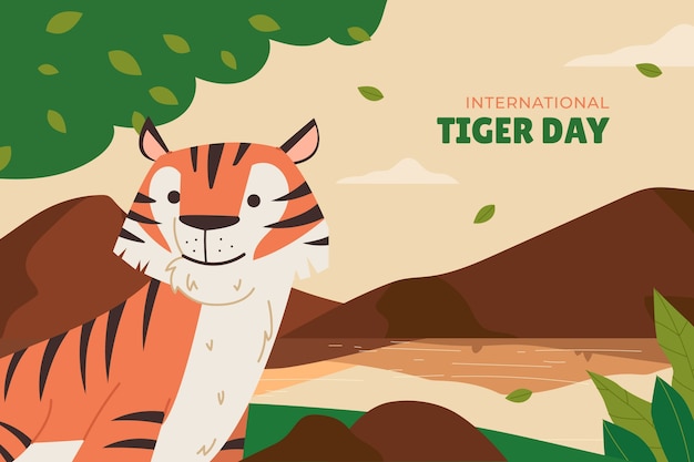 Gratis vector vlakke achtergrond voor de bewustwording van de internationale tijgerdag
