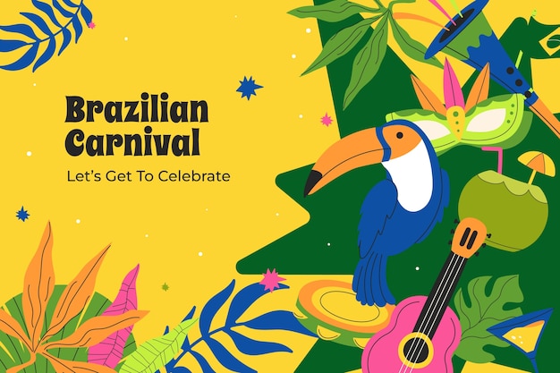 Gratis vector vlakke achtergrond voor de braziliaanse carnavalsviering