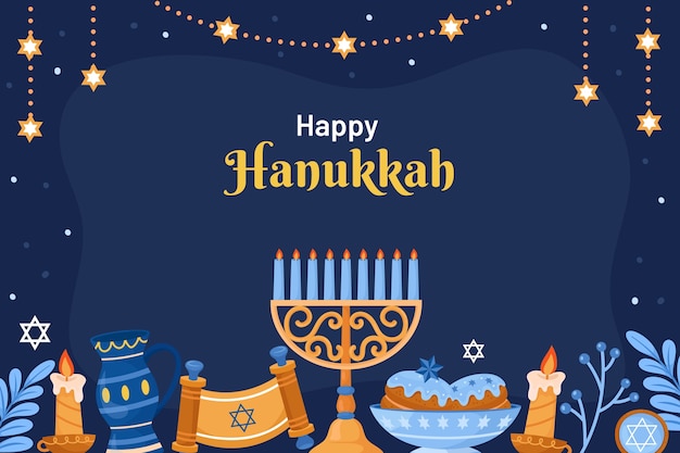 Gratis vector vlakke achtergrond voor de joodse hanukkah-viering