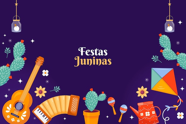 Gratis vector vlakke achtergrond voor de viering van braziliaanse fetas juninas