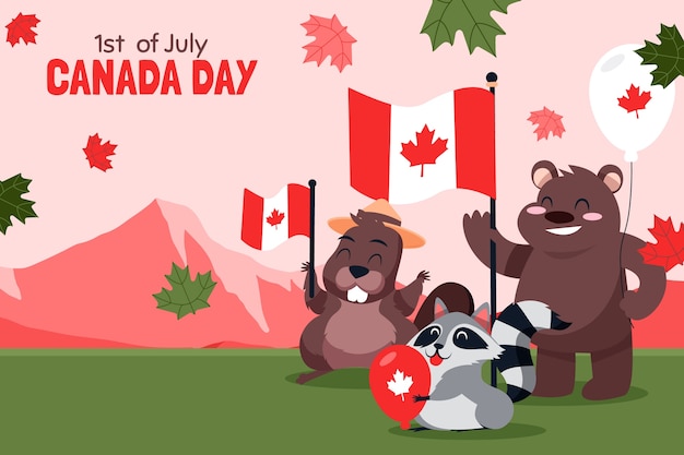 Gratis vector vlakke achtergrond voor de viering van de dag van canada