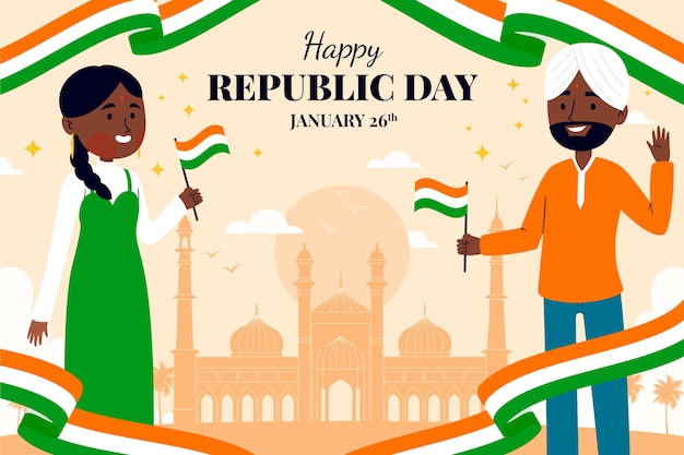 Gratis vector vlakke achtergrond voor de viering van de dag van de republiek van india