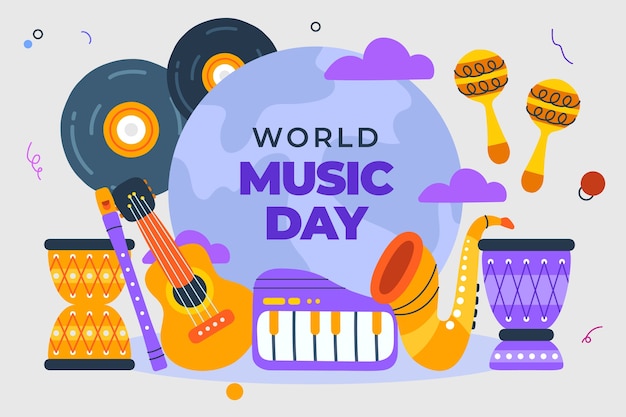 Gratis vector vlakke achtergrond voor de viering van de dag van de wereldmuziek