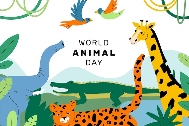 Gratis vector vlakke achtergrond voor de viering van de dierendag van de wereld