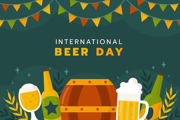 Gratis vector vlakke achtergrond voor de viering van de internationale bierdag