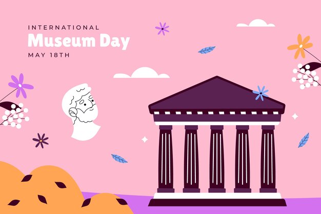 Gratis vector vlakke achtergrond voor de viering van de internationale museumdag