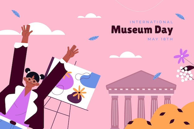 Gratis vector vlakke achtergrond voor de viering van de internationale museumdag