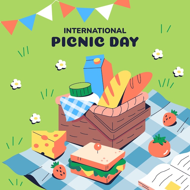 Vlakke achtergrond voor de viering van de internationale picknickdag