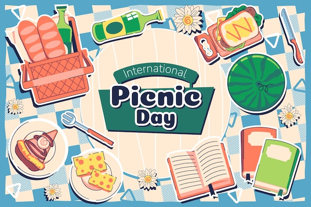 Gratis vector vlakke achtergrond voor de viering van de internationale picknickdag