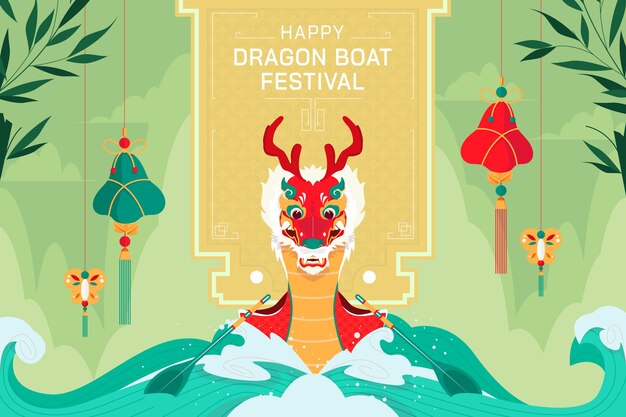 Vlakke achtergrond voor de viering van het chinese drakenbootfestival