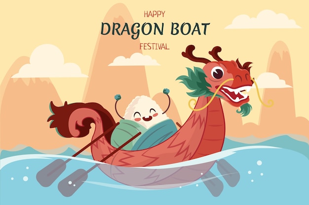 Gratis vector vlakke achtergrond voor de viering van het chinese drakenbootfestival