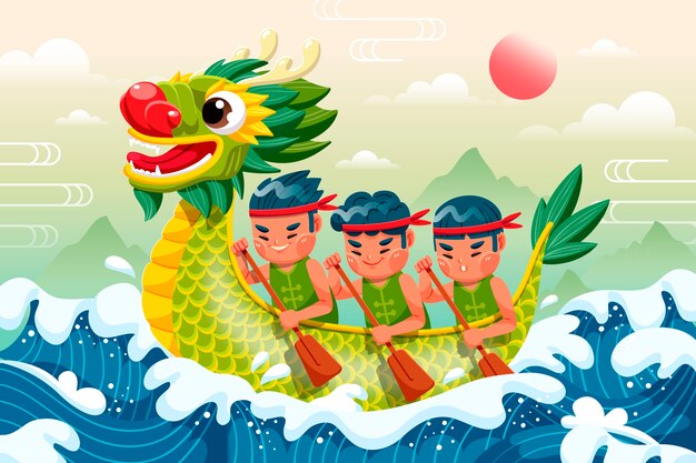 Gratis vector vlakke achtergrond voor de viering van het chinese drakenbootfestival