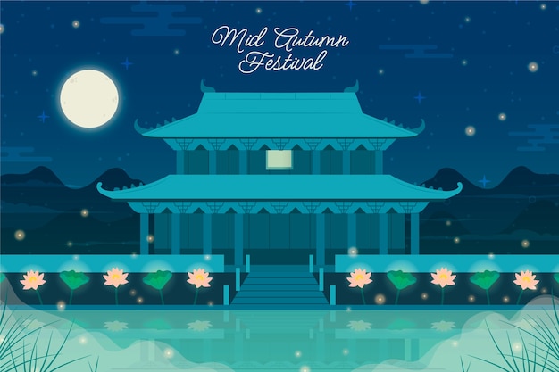 Gratis vector vlakke achtergrond voor de viering van het chinese middenherfstfestival