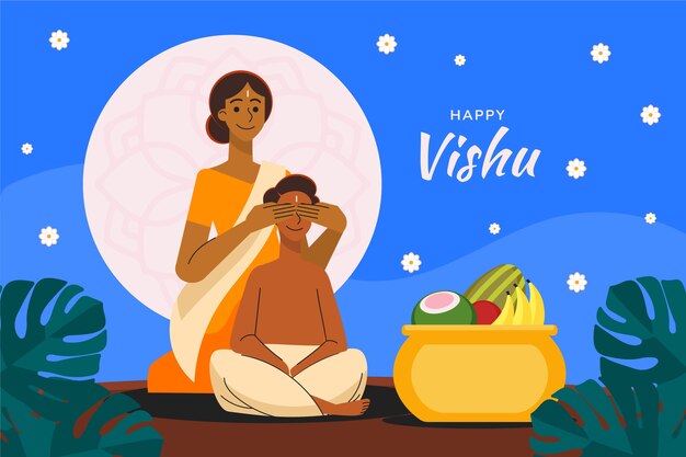 Gratis vector vlakke achtergrond voor de viering van het hindoeïstische vishu-festival