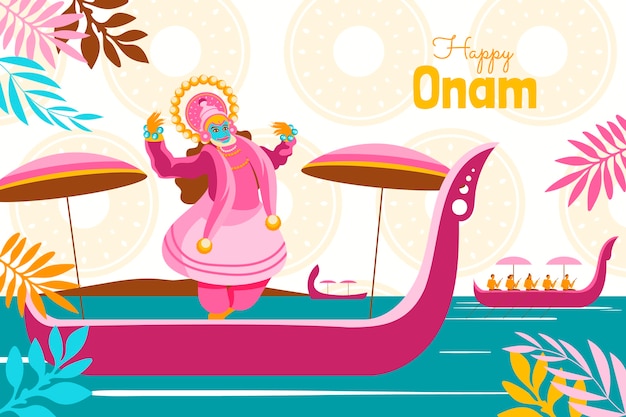 Gratis vector vlakke achtergrond voor de viering van het onam-festival