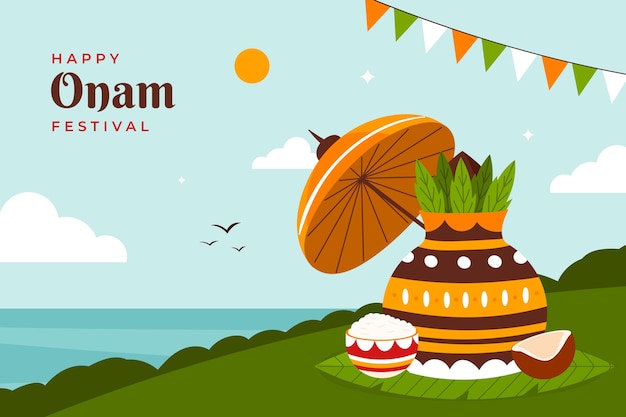 Gratis vector vlakke achtergrond voor de viering van het onam-festival