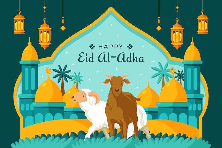 Gratis Vector vlakke achtergrond voor islamitische eid al-adha viering
