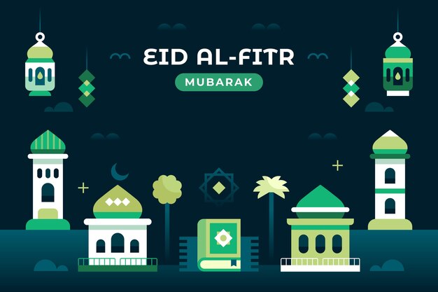 Vlakke achtergrond voor islamitische eid al-fitr festivalviering