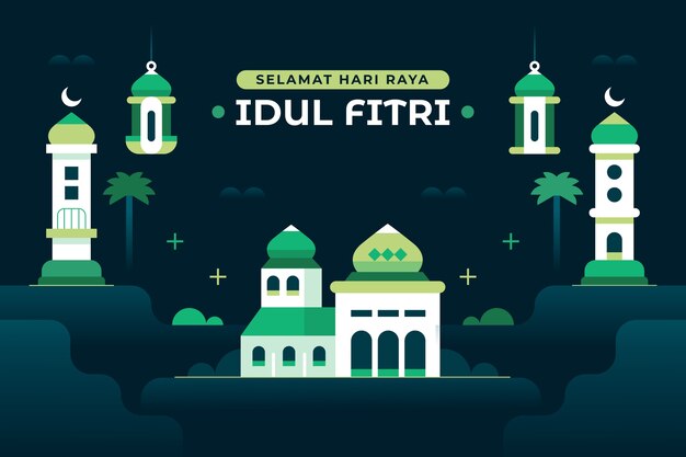 Vlakke achtergrond voor islamitische eid al-fitr festivalviering