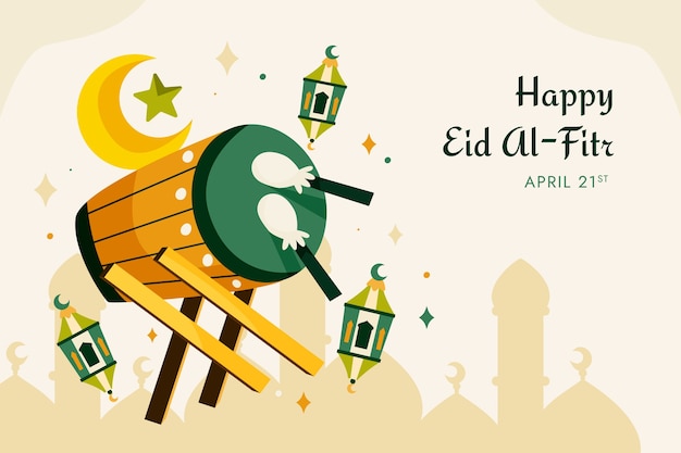 Gratis vector vlakke achtergrond voor islamitische eid al-fitr-viering