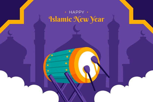 Gratis vector vlakke achtergrond voor islamitische nieuwjaarsviering