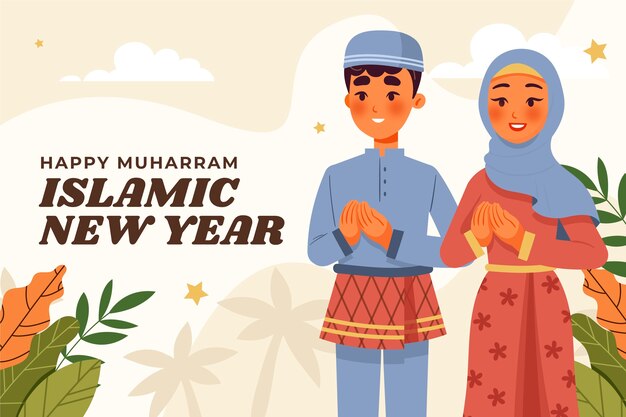 Gratis vector vlakke achtergrond voor islamitische nieuwjaarsviering