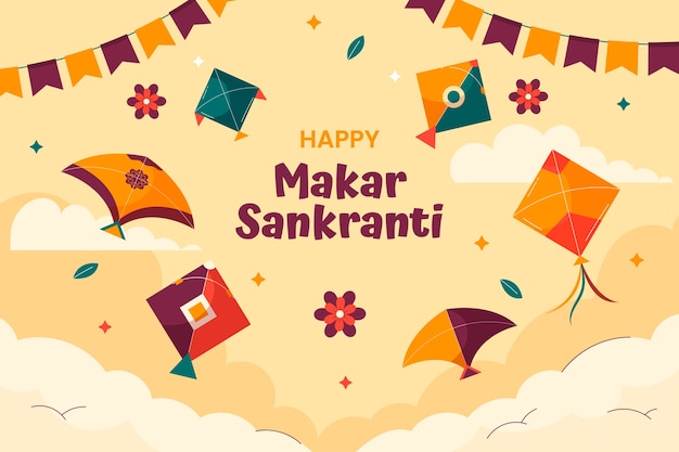 Vlakke achtergrond voor Makar Sankranti festival