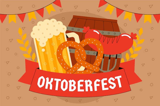 Gratis vector vlakke achtergrond voor oktoberfest bierfestivalviering