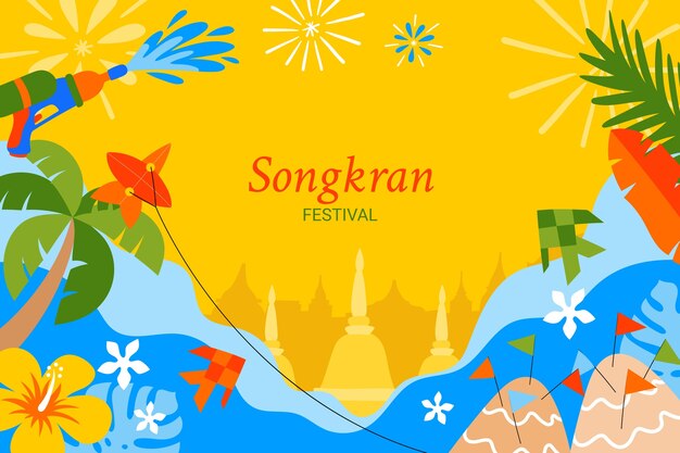 Vlakke achtergrond voor songkran waterfestival