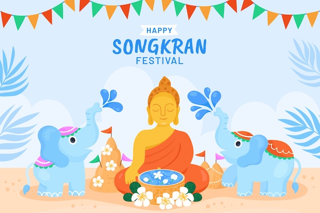 Gratis vector vlakke achtergrond voor songkran waterfestival