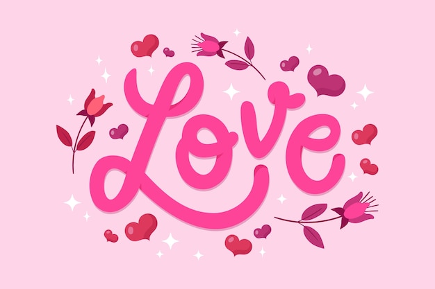 Vlakke afbeelding van het woord liefde voor Valentijnsdag