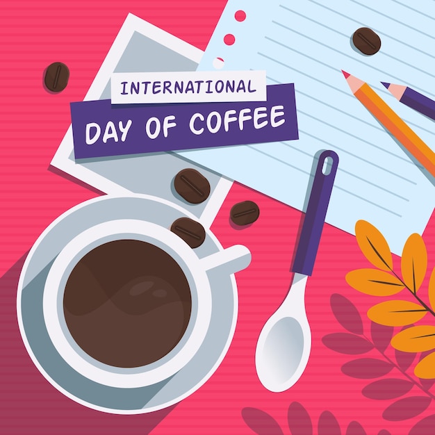 Gratis vector vlakke afbeelding van internationale dag van koffie