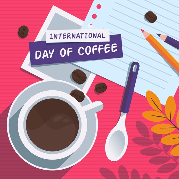 Vlakke afbeelding van internationale dag van koffie