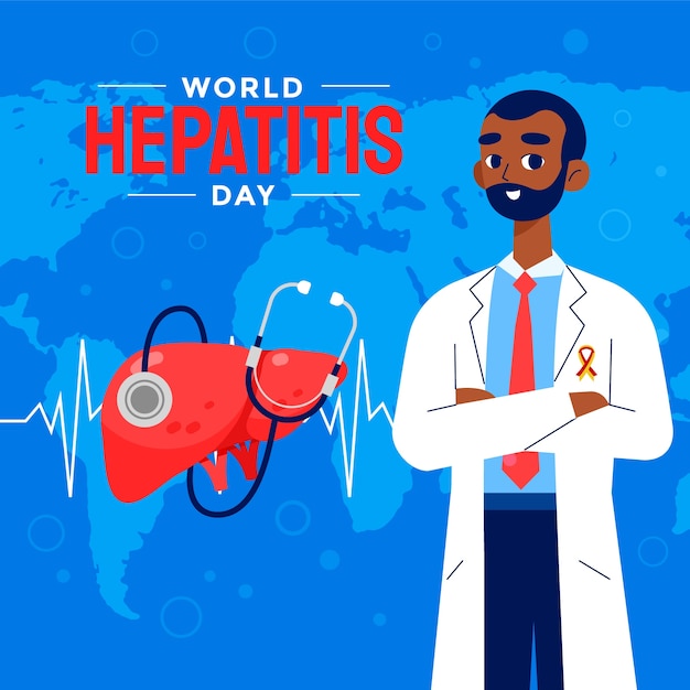 Gratis vector vlakke afbeelding voor bewustwording van de wereldhepatitisdag