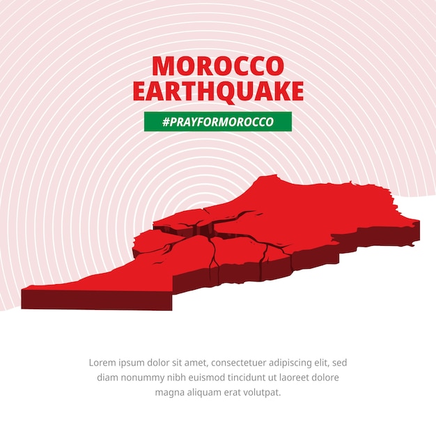 Vlakke afbeelding voor de aardbeving in marokko met kaart en scheuren