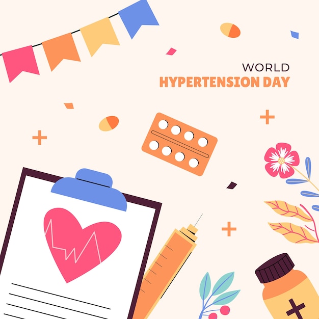 Gratis vector vlakke afbeelding voor de bewustwording van de wereldhypertensiedag